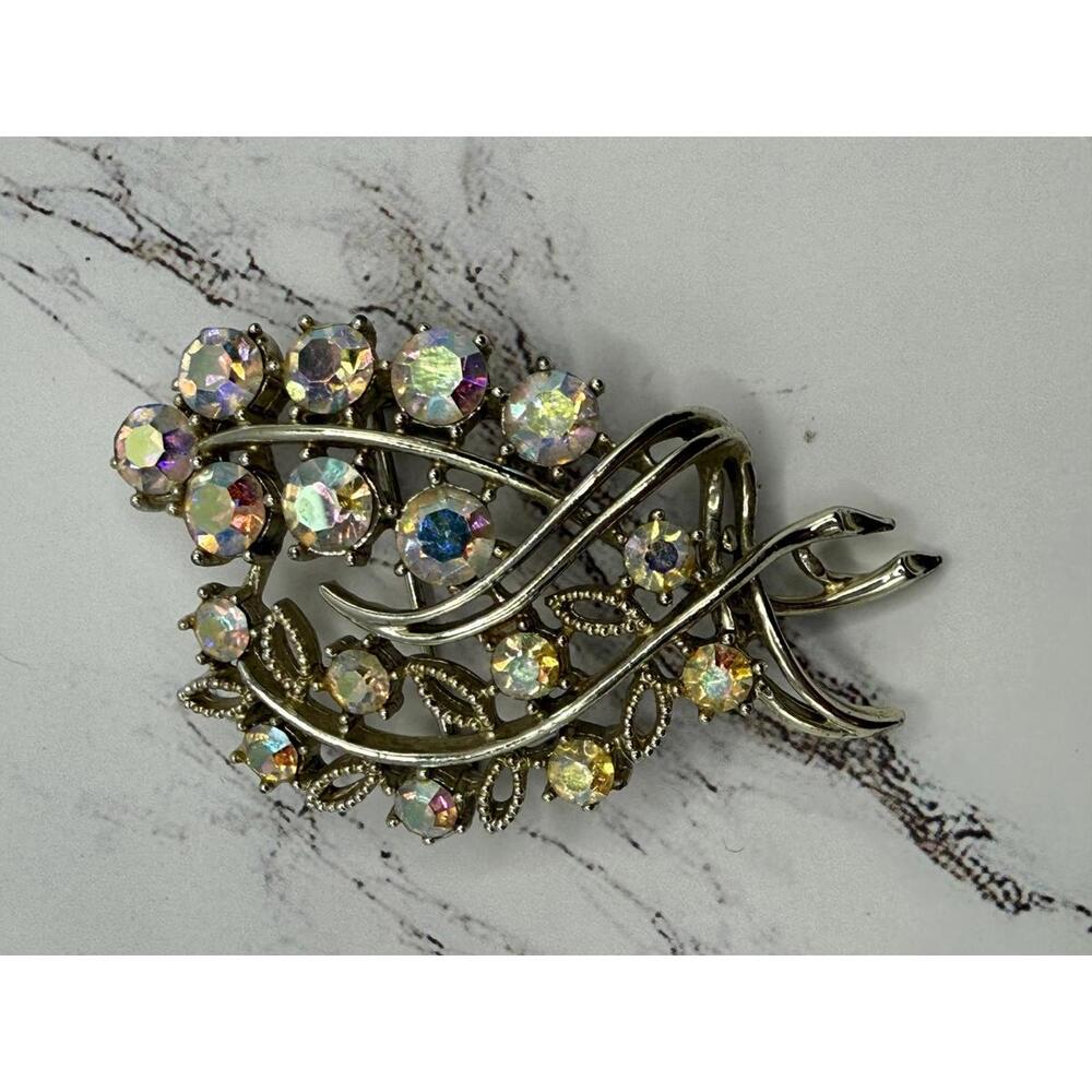 Vintage Aurora Borealis Crystal Brooch Shine Like a Disco Ball